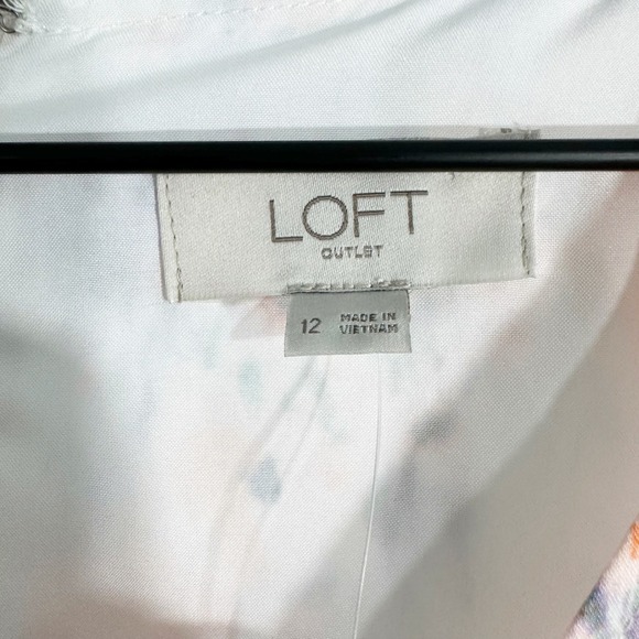 Loft Floral Print Short Sleeve Cinched‎ Waist Midi Dress White 12 Cottagecore - Picture 2 of 11
